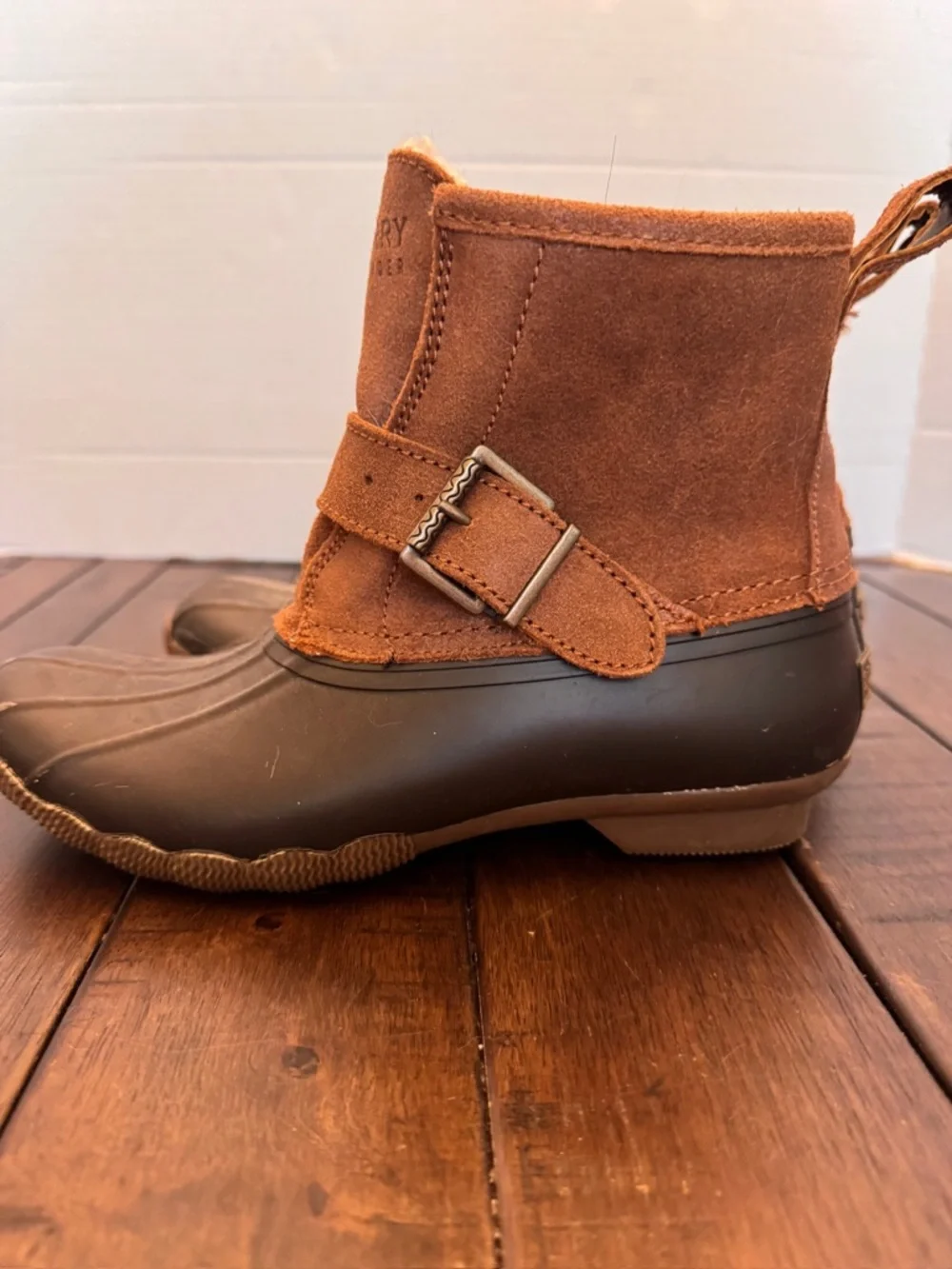 Sperry Saltwater Women's 6.5M Brown Leather Zip Up Duck Rain Boots